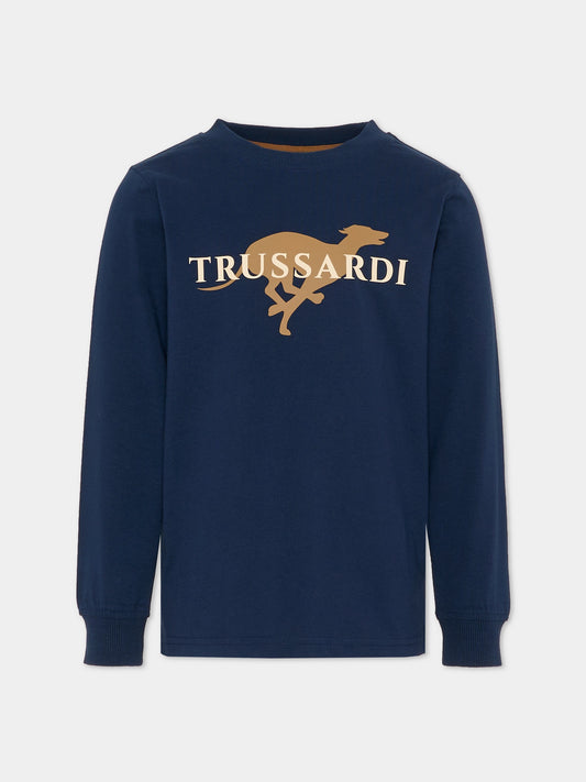 T-shirt blu per bambino con logo,Trussardi Junior,TBA25067TS PEACOAT