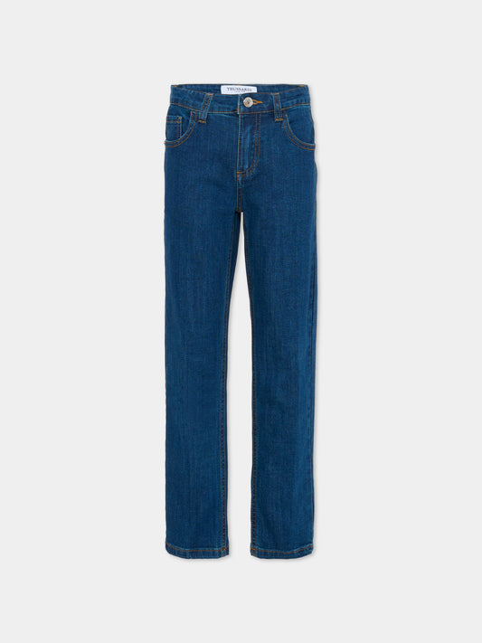 Jeans denim per bambino con logo,Trussardi Junior,TBA25074JE DENIM BLUE MEDIUM