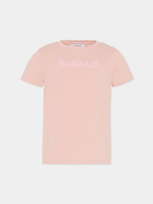 T-shirt rosa per bambina con logo,Trussardi Junior,TGA25002TS ROSE SMOKE