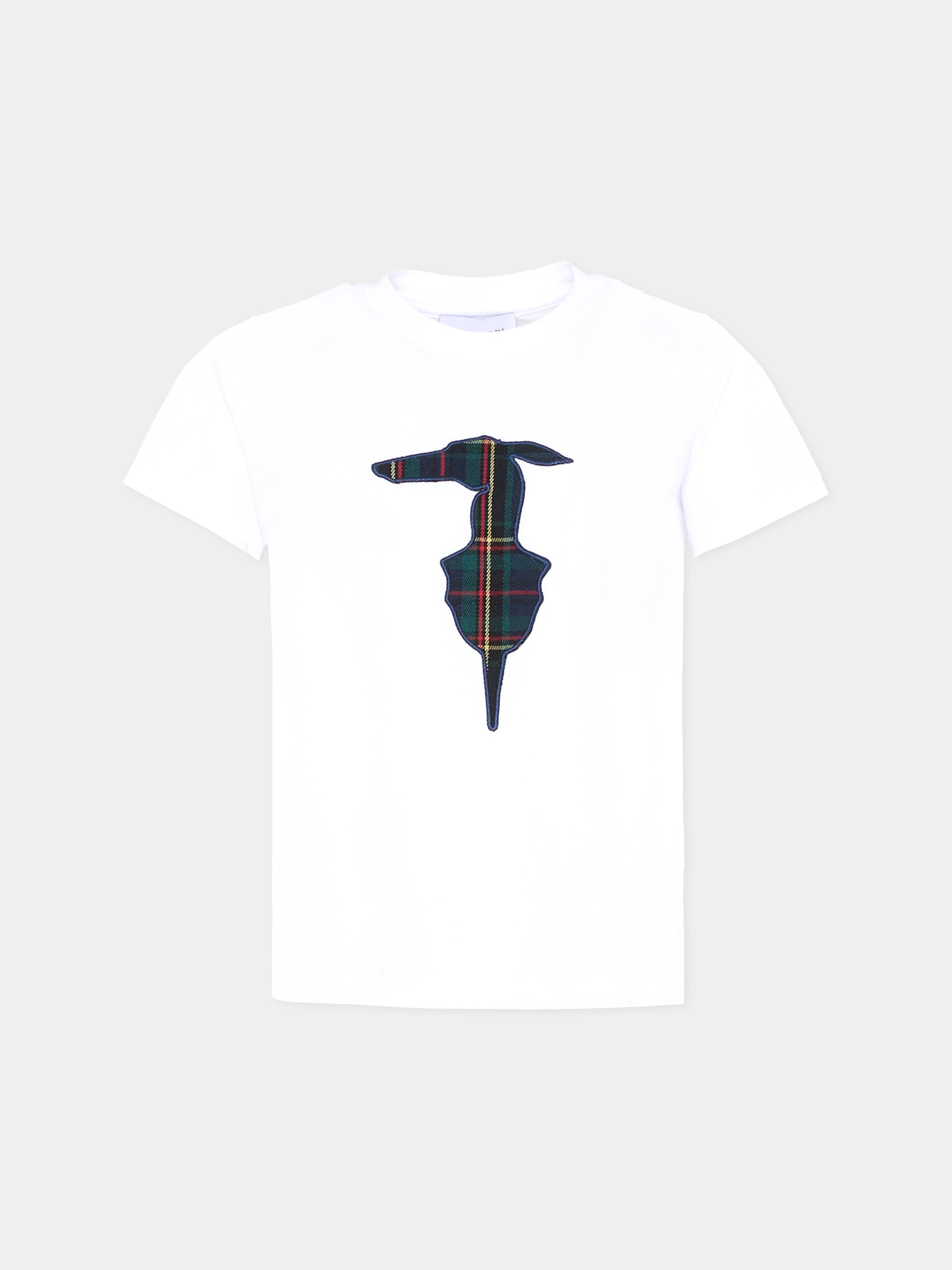 T-shirt bianca per bambina con logo tartan,Trussardi Junior,TGA25067TS WHITE