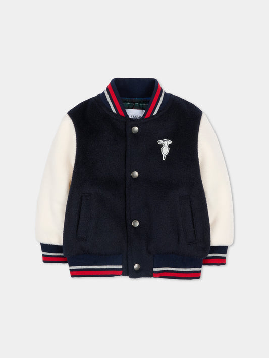 Bomber blu per neonato con logo tartan,Trussardi Junior,TIA25029GB PEACOAT