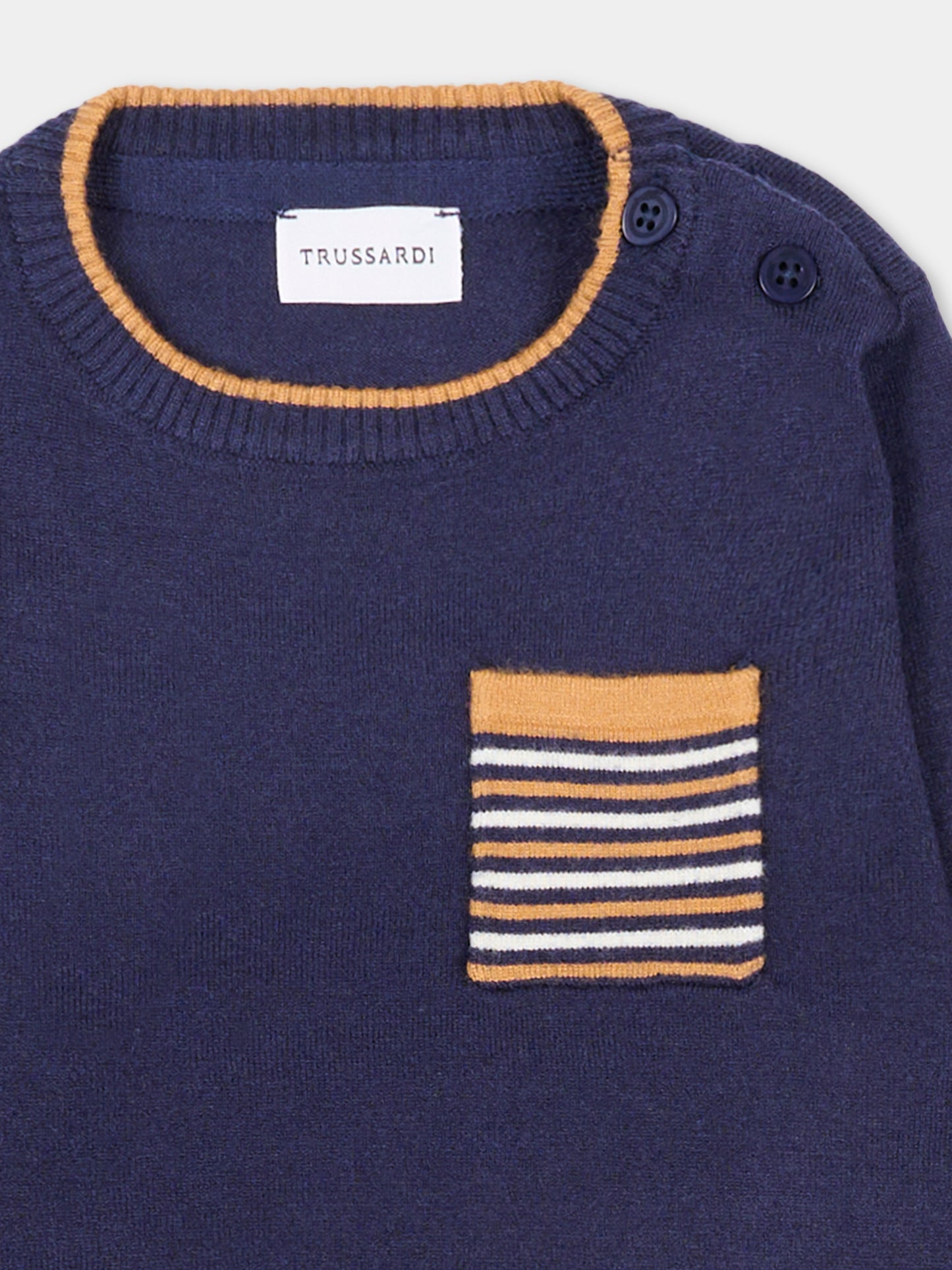 Maglione blu per neonato con logo,Trussardi Junior,TIA25079MA PEACOAT