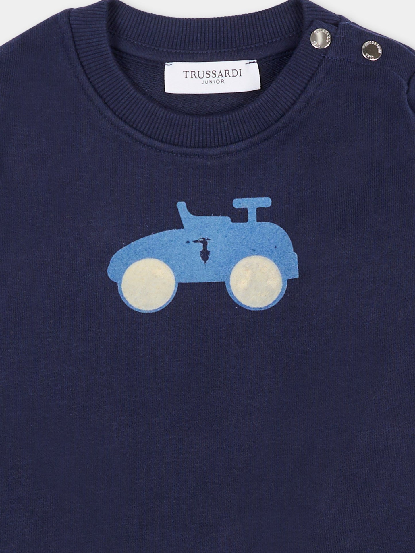 Felpa blu per neonato con automobile,Trussardi Junior,TIA25117FE PEACOAT