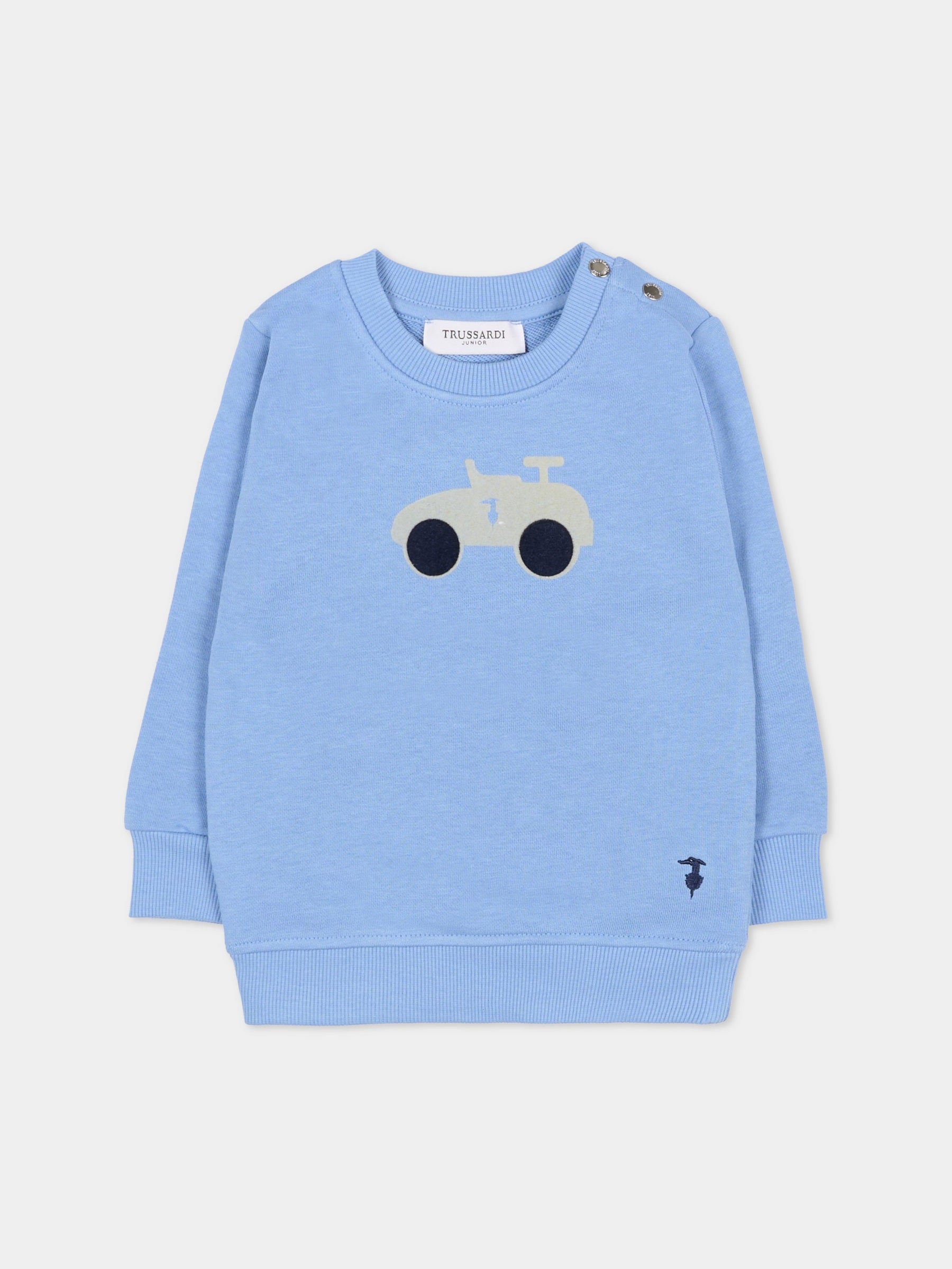 Felpa celeste per neonato con automobile,Trussardi Junior,TIA25117FE RIVIERA