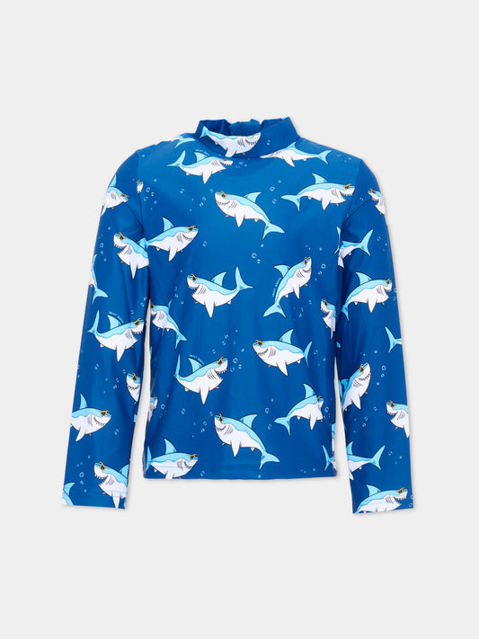 Maglia anti UV blu con squali per bambino,Mc2 Saint Barth,MSH0001 03219L
