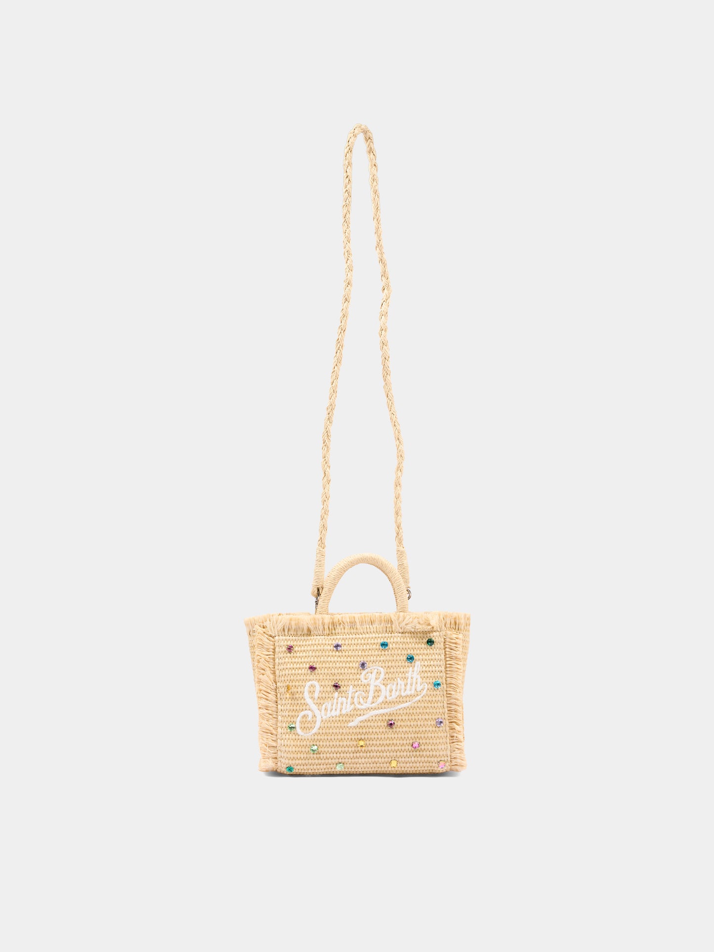 Borsa mare beige Vanity Mini Straw per bambina con gemme,Mc2 Saint Barth,VAMI009 02748L