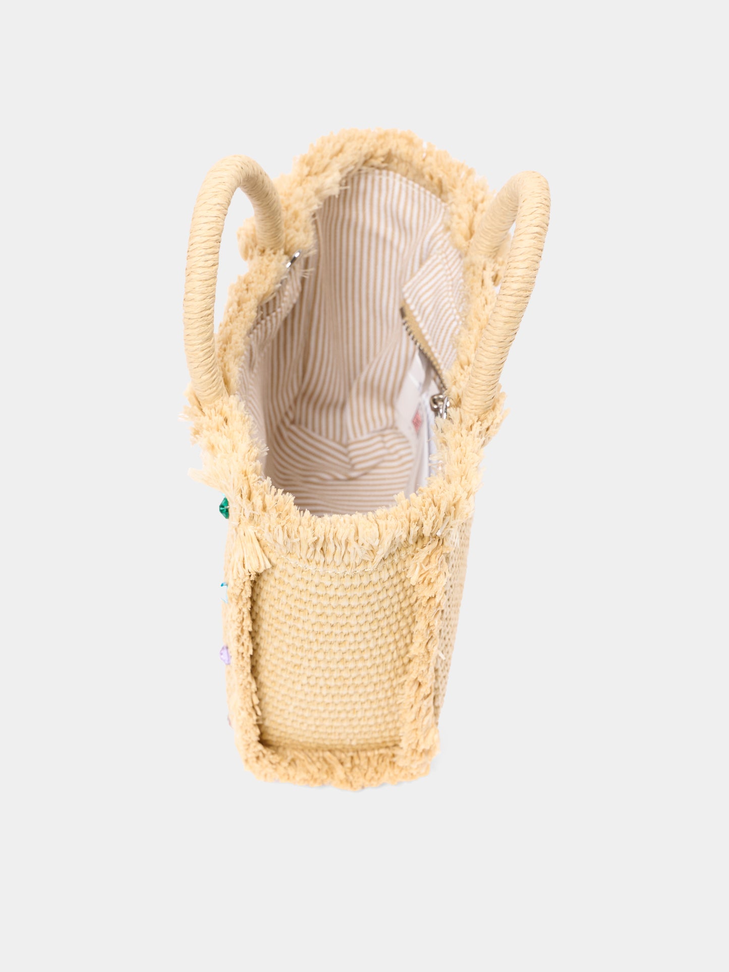 Borsa mare beige Vanity Mini Straw per bambina con gemme,Mc2 Saint Barth,VAMI009 02748L
