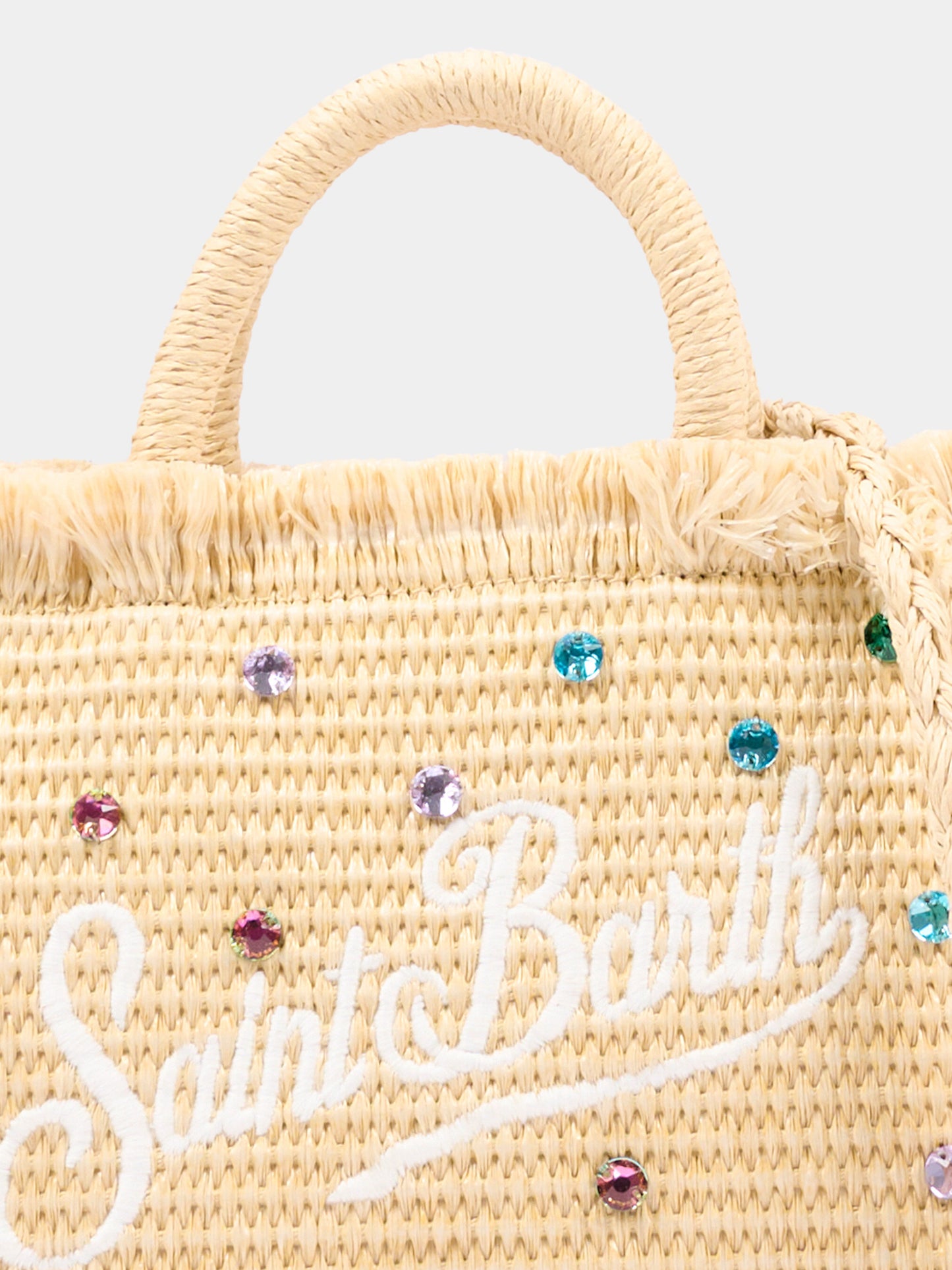 Borsa mare beige Vanity Mini Straw per bambina con gemme,Mc2 Saint Barth,VAMI009 02748L