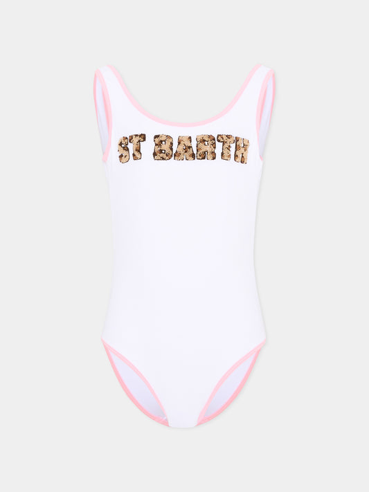 Costume intero bianco per bambina logo animalier,Mc2 Saint Barth,CARA003 03209L