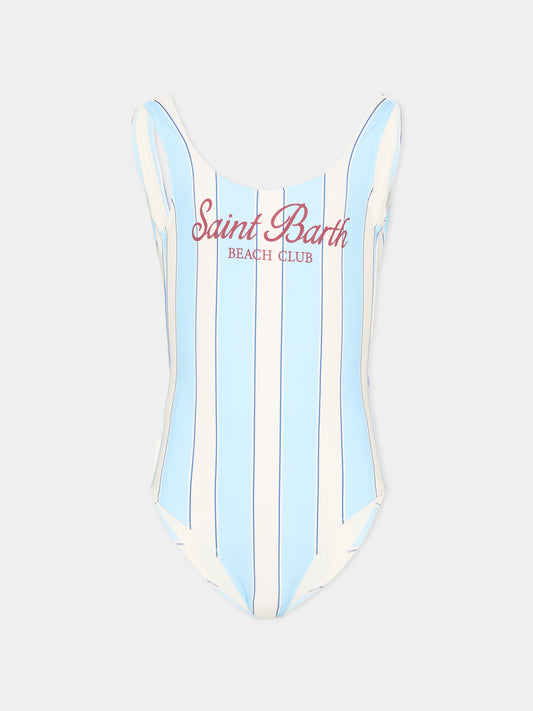 Costume intero azzurro  cara  per bambina a righe,Mc2 Saint Barth,CARA001 03087L