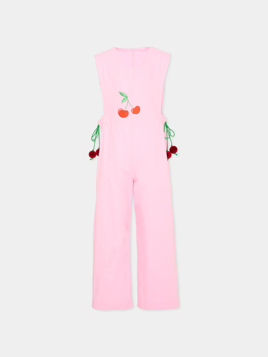 Salopette rosa per bambina,Pangolini Kids,JUMPSUIT WITH CHERRY