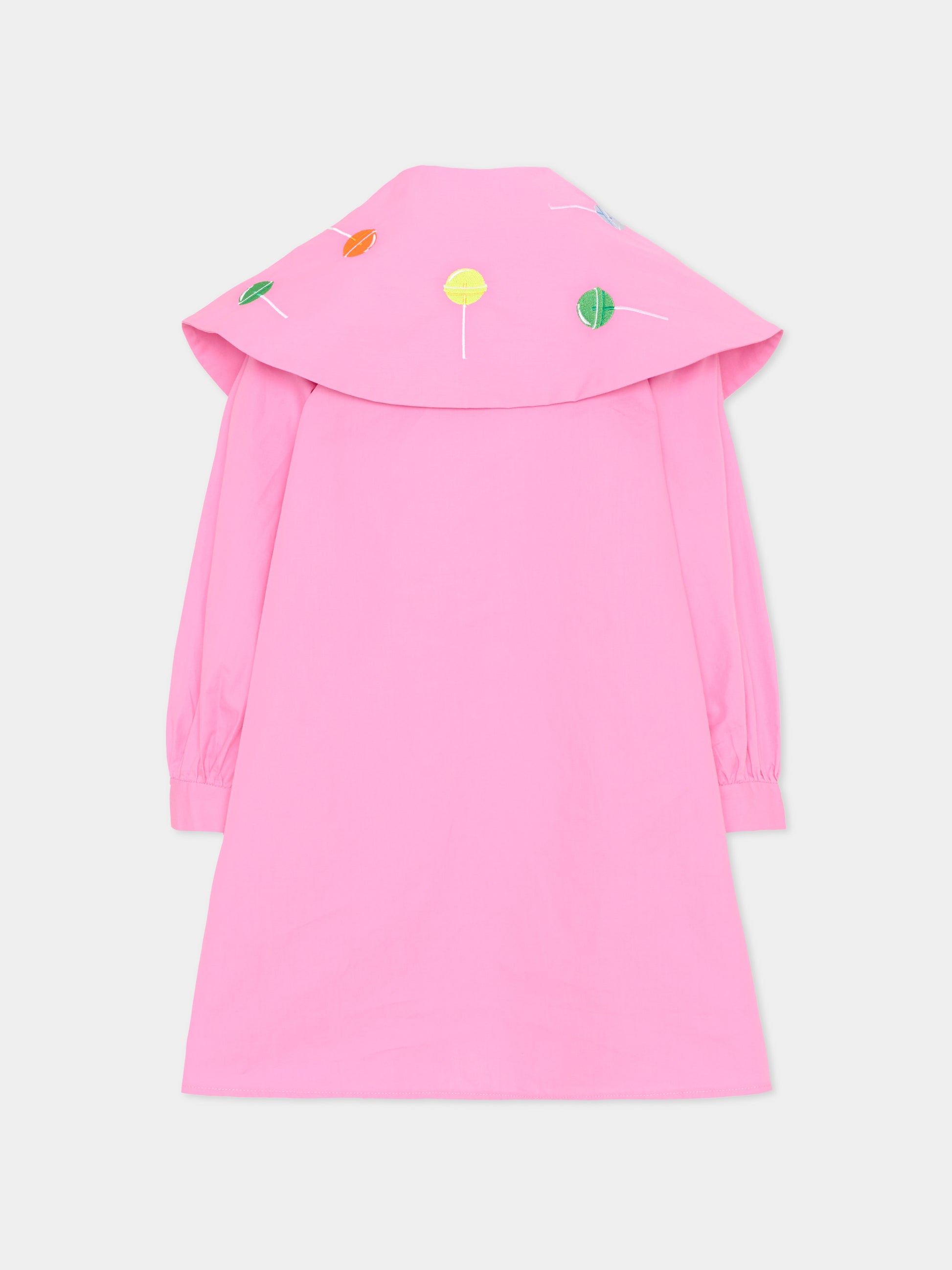 Vestito rosa per bambina con ricami,Pangolini Kids,DRESS WITH LOLLIPOPS