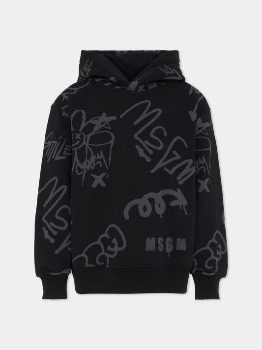 Felpa nera per bambino con stampa graffiti,Msgm Kids,F5MSJBHS246 110