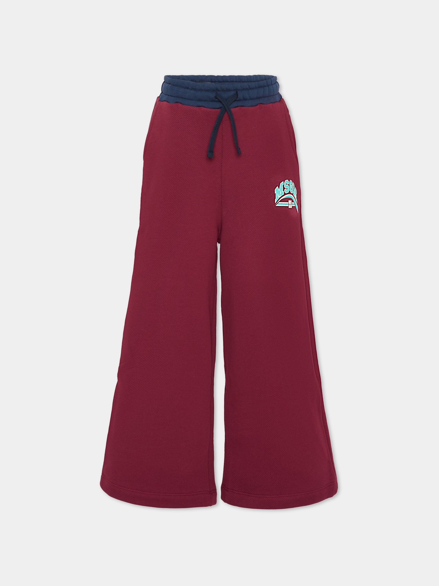 Pantaloni bordeaux per bambina con logo,Msgm Kids,F5MSJGFP128 MS034