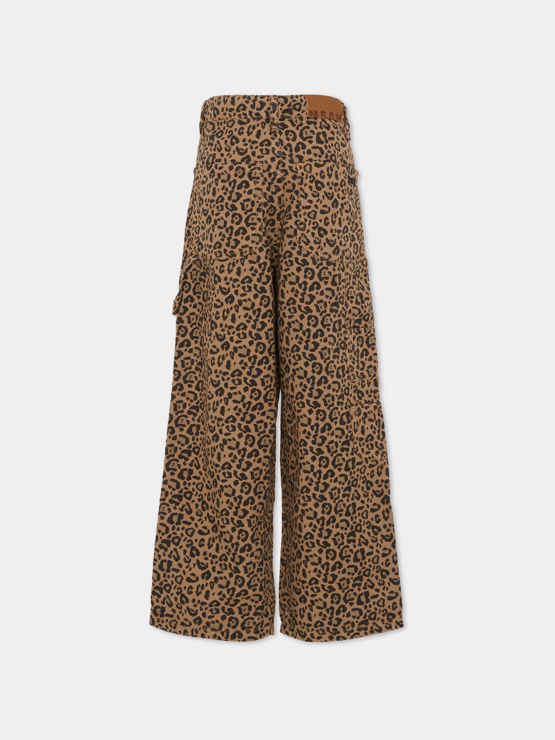 Pantaloni beige per bambina con stampa animalier,Msgm Kids,F5MSJGPA130 MS030