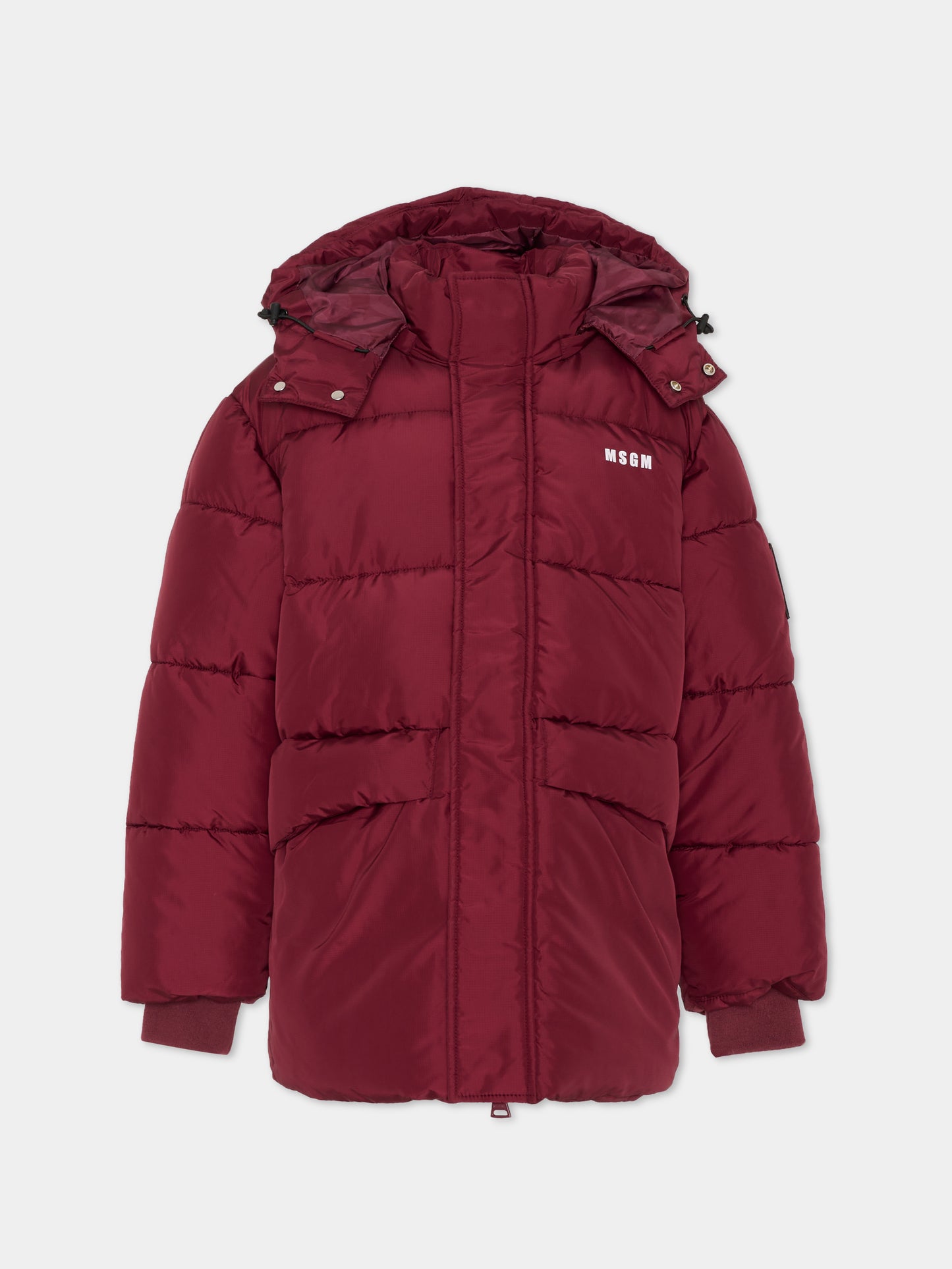 Piumino bordeaux per bambini con logo,Msgm Kids,F5MSJUPF001 MS034