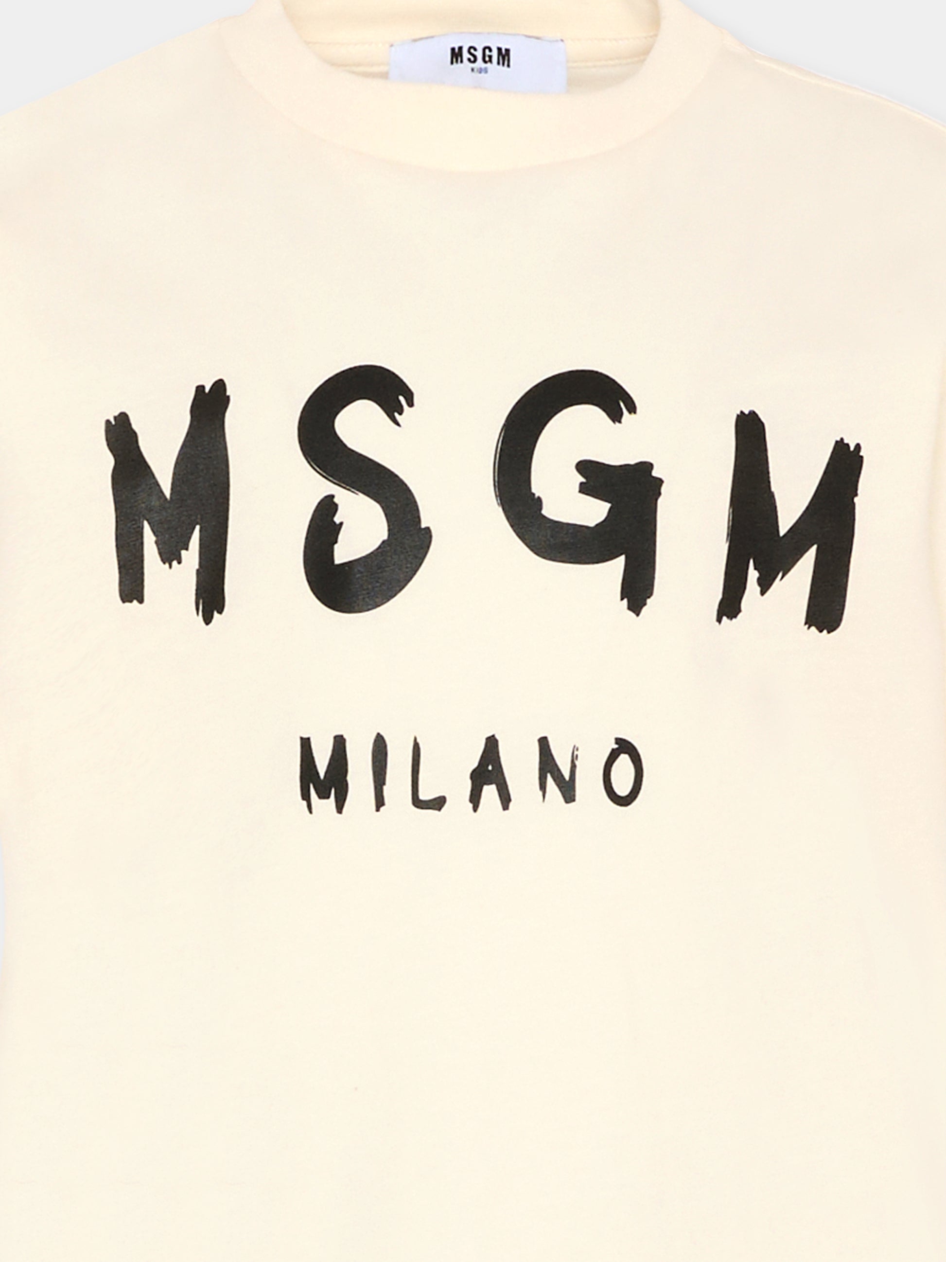 T-shirt avorio per bambini con logo nero,Msgm Kids,F5MSJUTH007 013