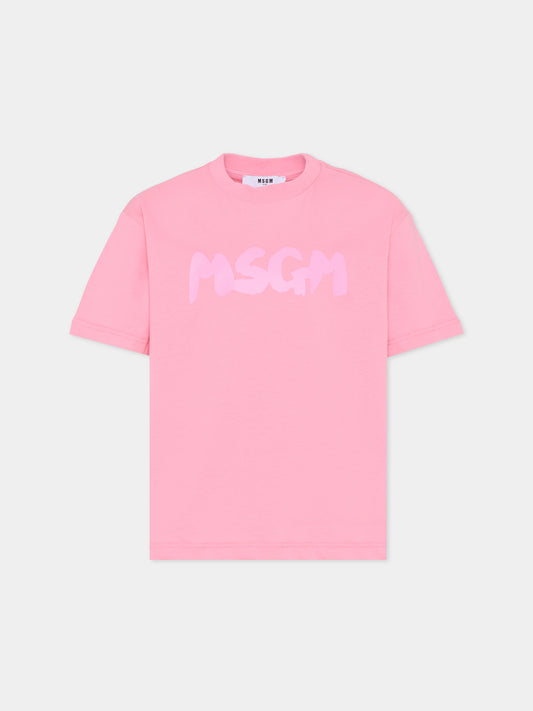 T-shirt rosa per bambina con logo,Msgm Kids,F5MSJUTH011 MS038