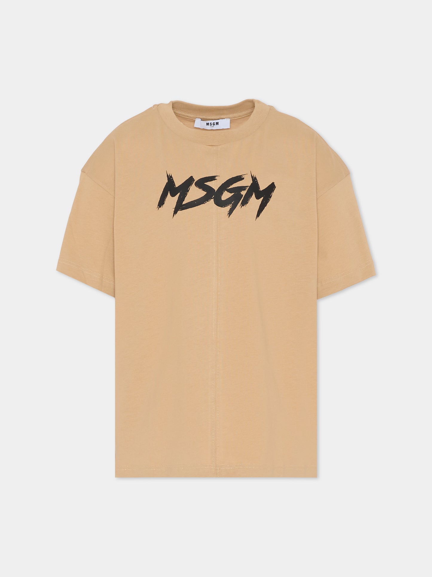 T-shirt beige per bambino con logo,Msgm Kids,F5MSJUTH050 MS030