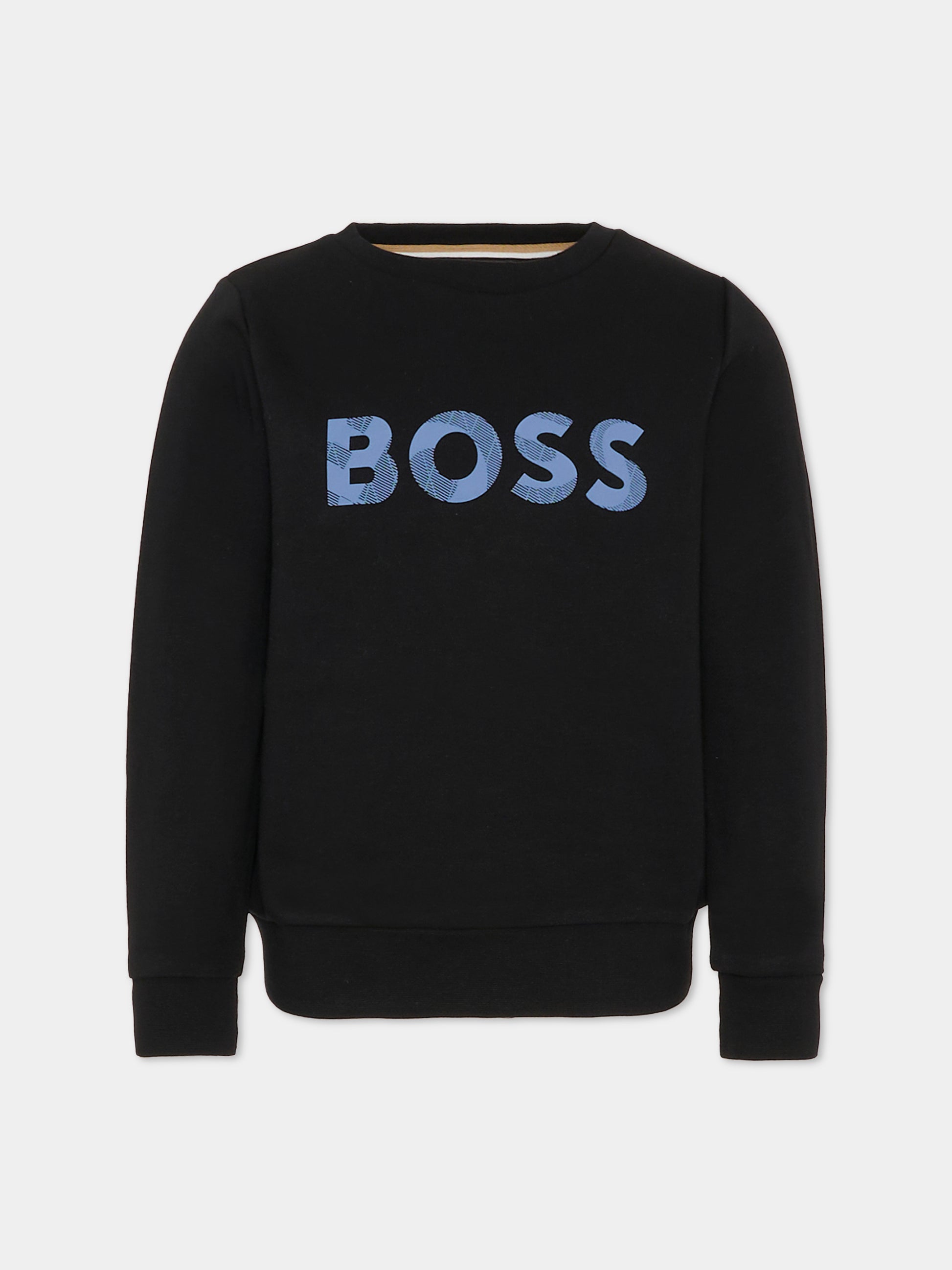 Felpa nera per bambino con logo,Boss,J51191 09B