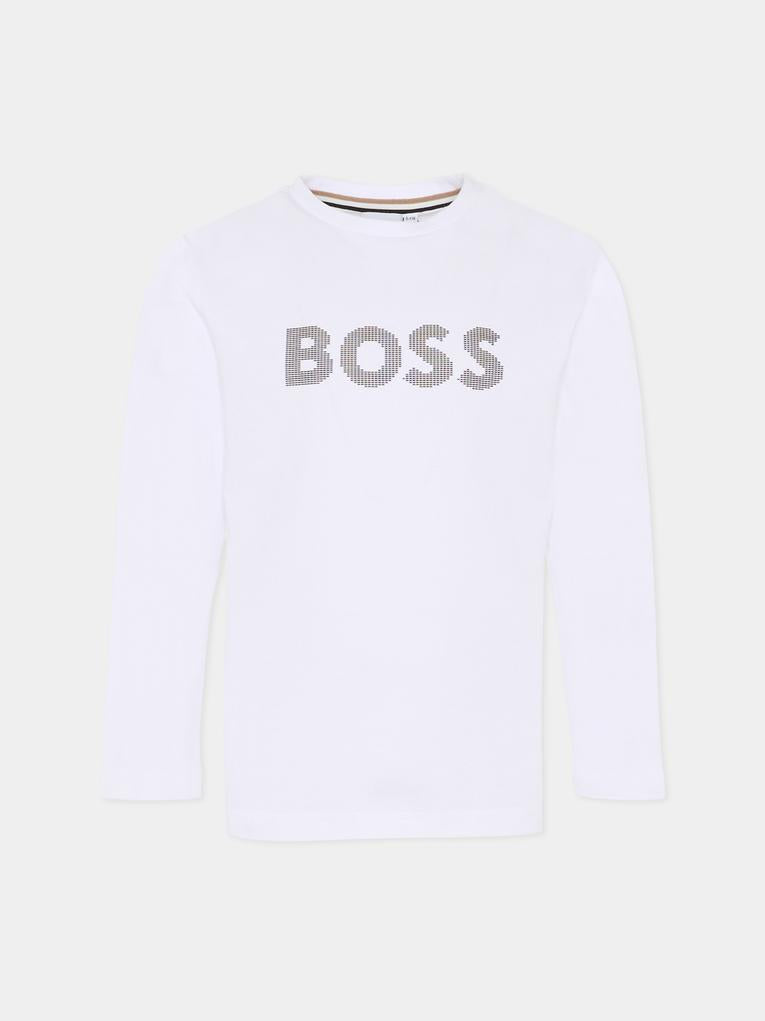 T-shirt bianca per bambino con logo,Boss,J51218 10P