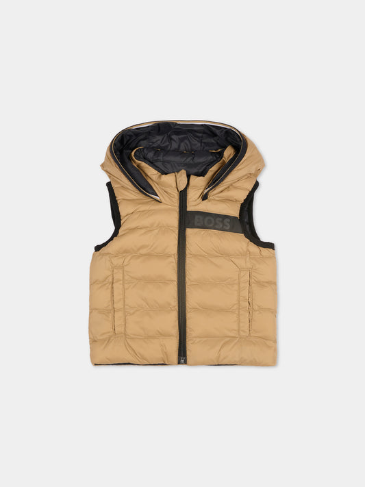 Gilet reversibile beige per neonato con logo,Boss,J51255 269
