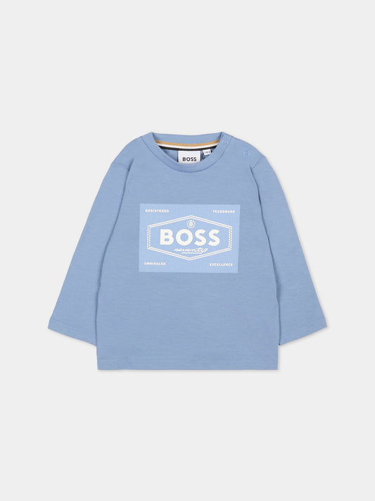 T-shirt celeste per neonato con logo,Boss,J51290 049