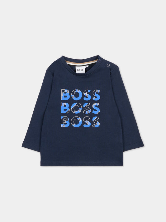 T-shirt blu per neonato con logo,Boss,J51291 849