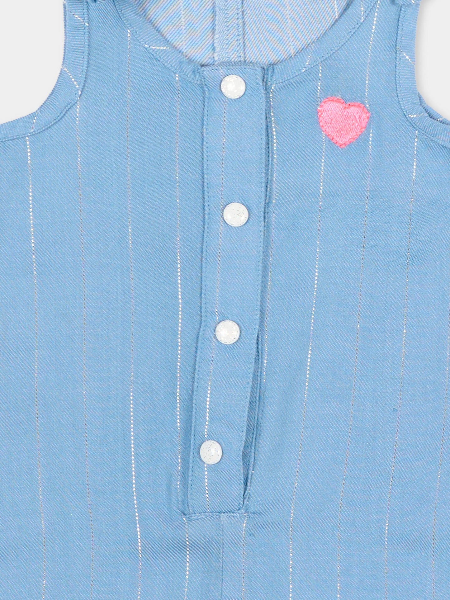 Tutina azzurra per neonata a righe lurex