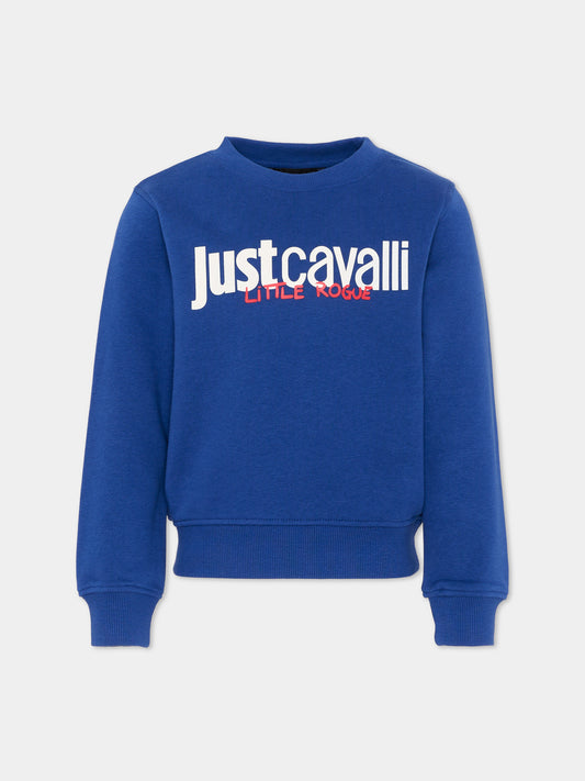 Felpa blu per bambino con logo,Just Cavalli Kids,JBP26009FE BLUE MAZARINE