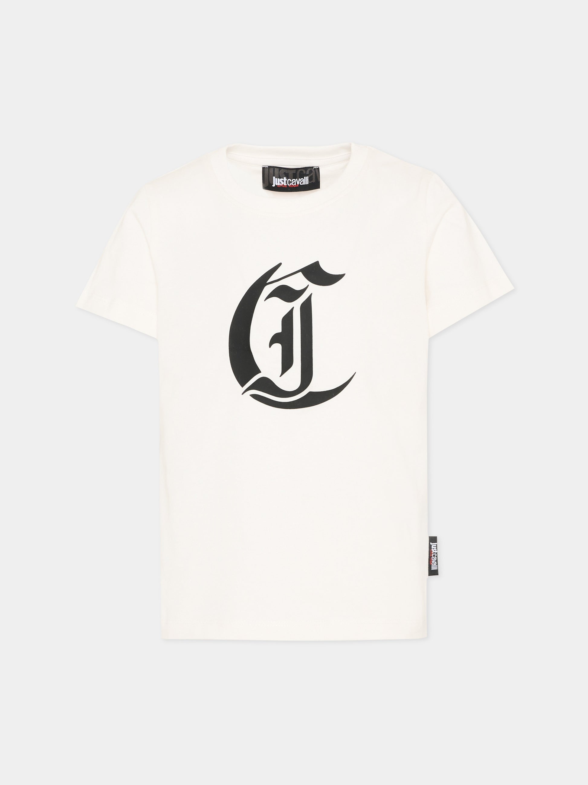 T-shirt avorio per bambino con logo,Just Cavalli Kids,JBP26014TS WHITE CLOUD DANCER