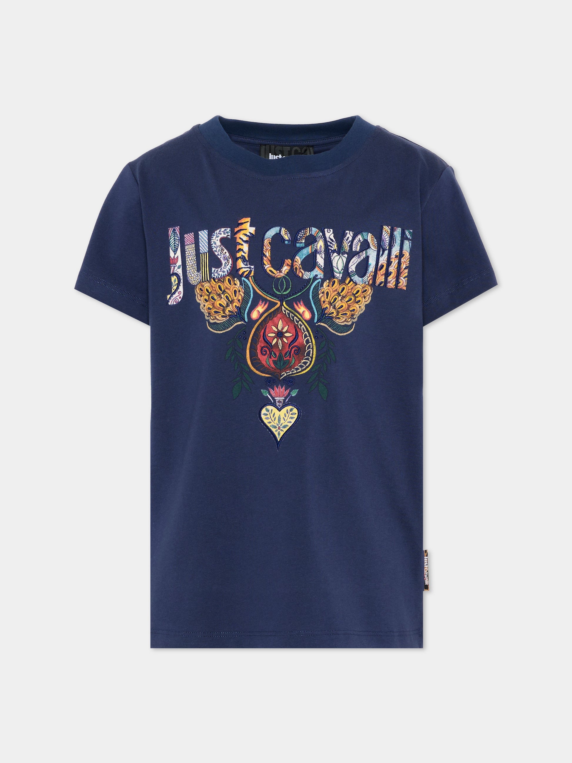 T-Shirt blu per bambino con logo,Just Cavalli Kids,JBP26066TS BLUE BELLWHETHER