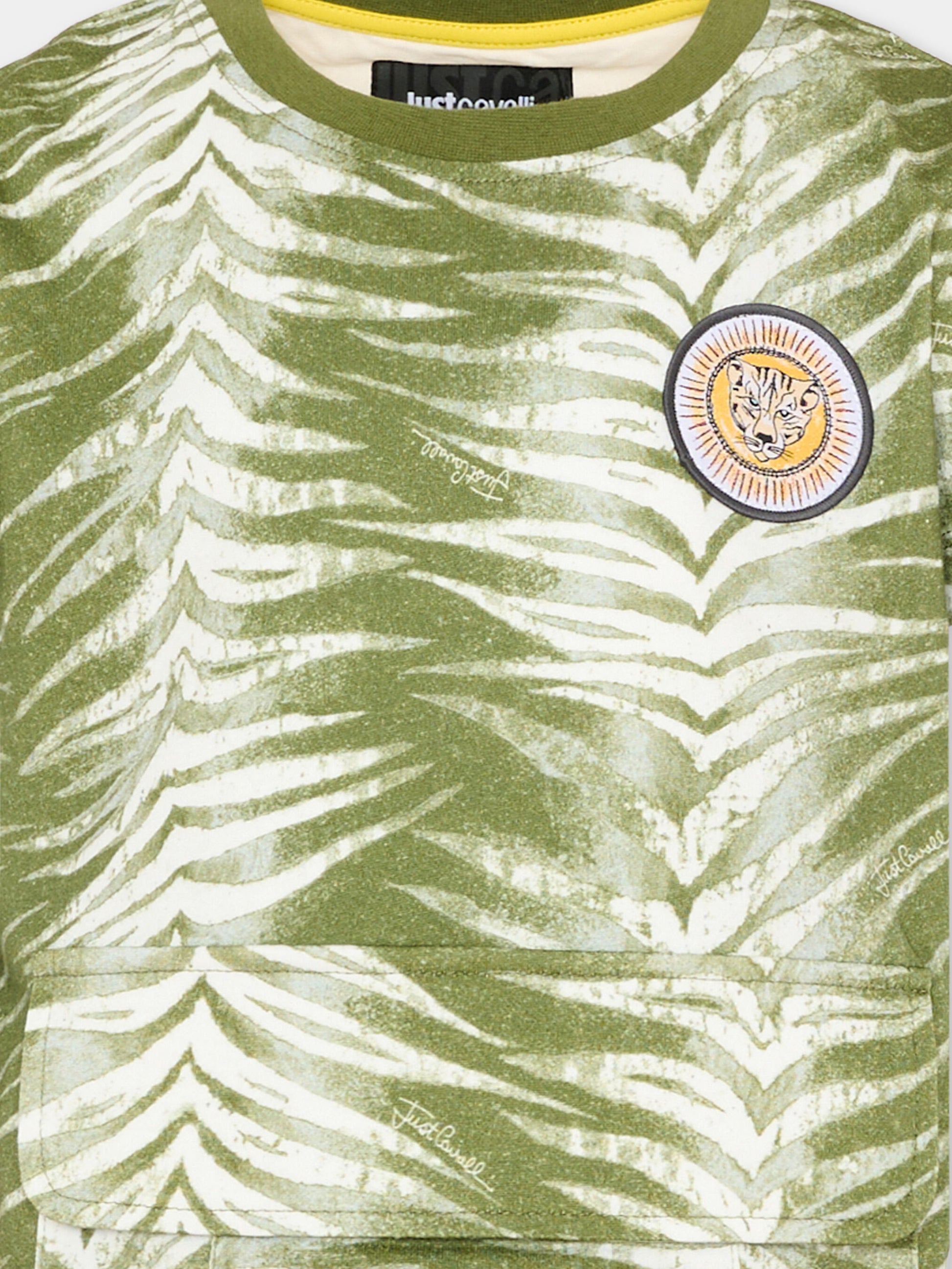 T-Shirt verde per bambino con stampa zebrata,Just Cavalli Kids,JBP26108TS ZEBRA GREEN CALLISTE