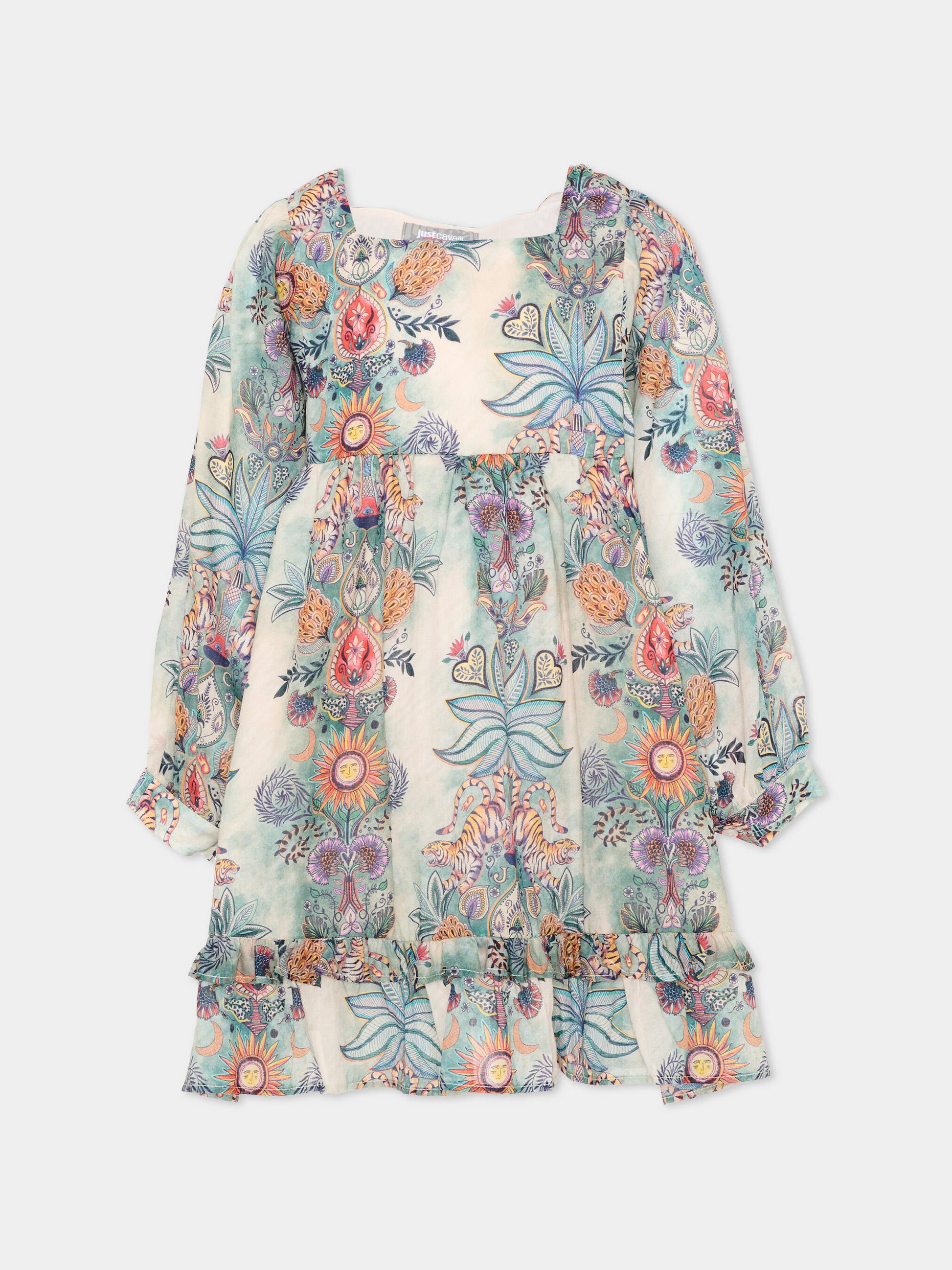 Vestito multicolor per bambina con stampa Tropical Garden,Just Cavalli Kids,JGP26130VE TROPICAL GARDEN