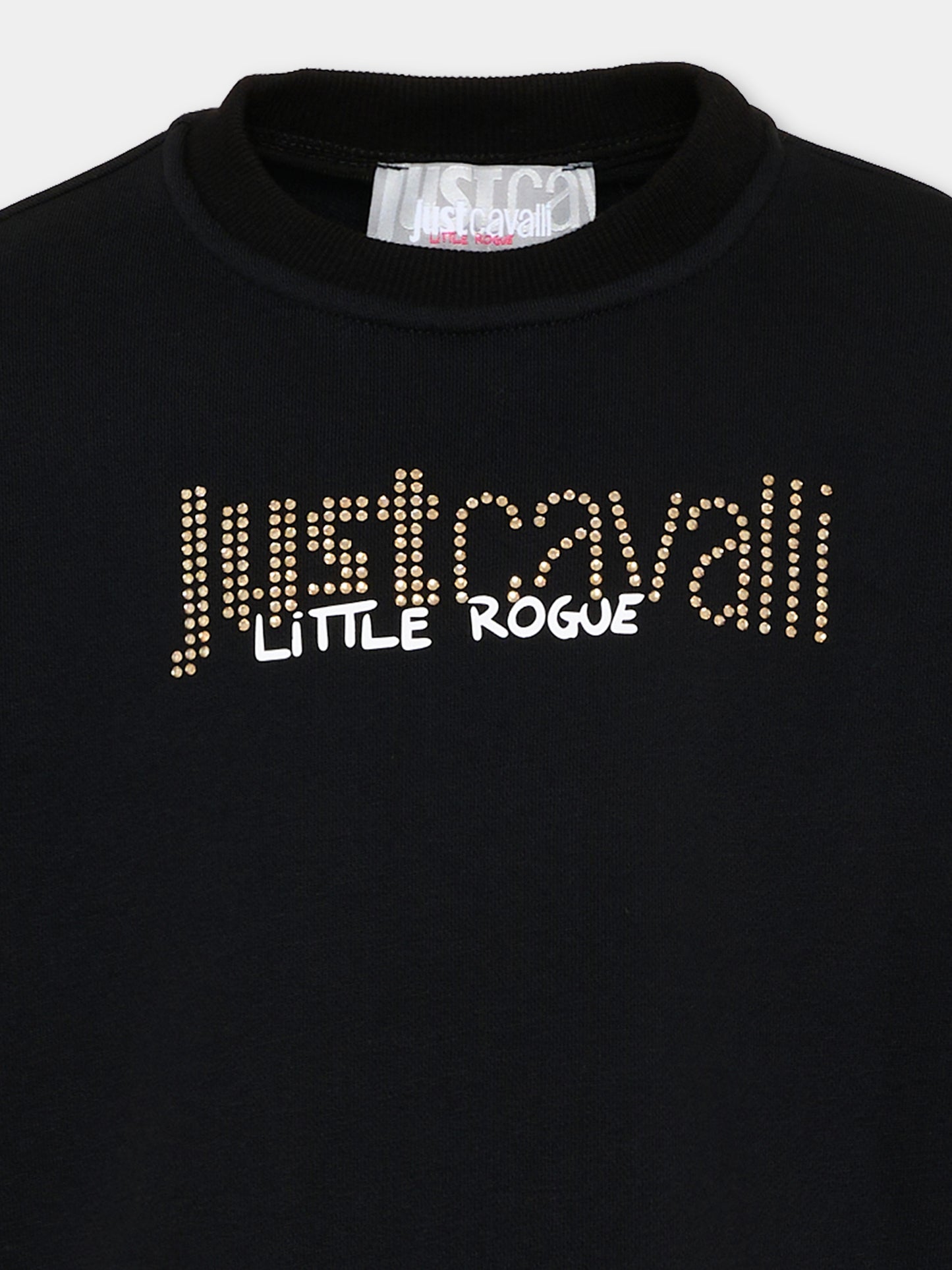 Felpa nera per bambina con logo strass,Just Cavalli Kids,JGP26174FE BLACK