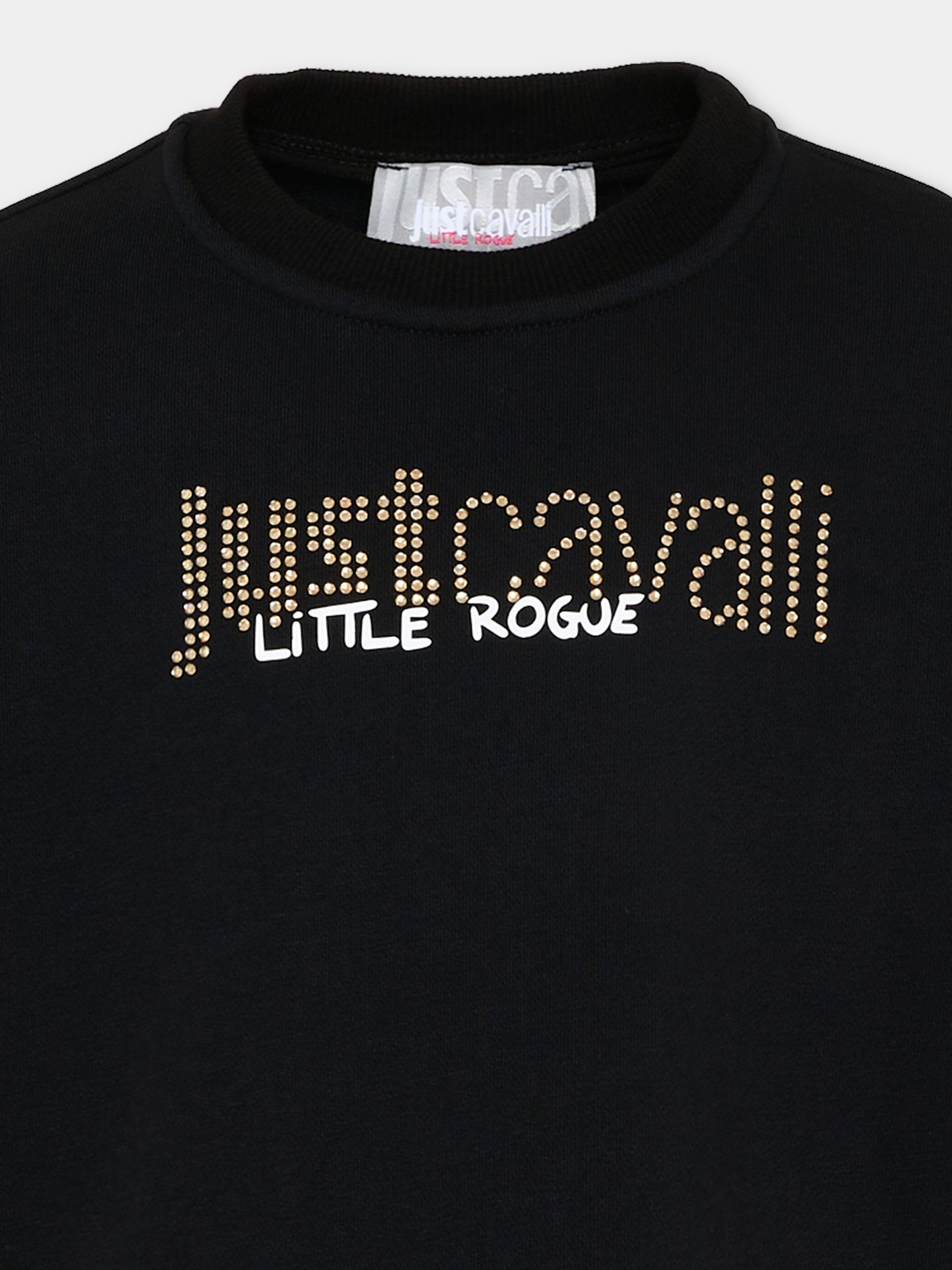 Felpa nera per bambina con logo strass,Just Cavalli Kids,JGP26174FE BLACK
