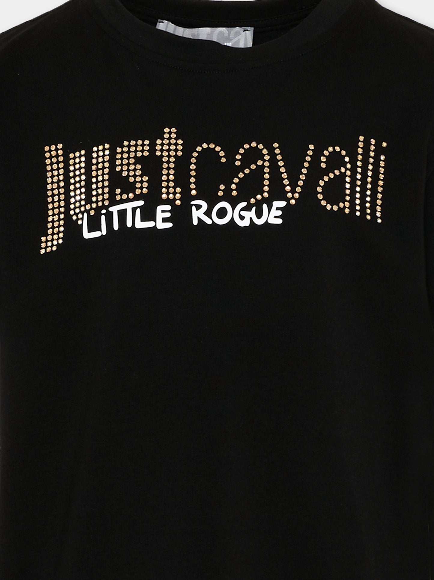 T-shirt nera per bambina con logo strass,Just Cavalli Kids,JGP26175TS BLACK