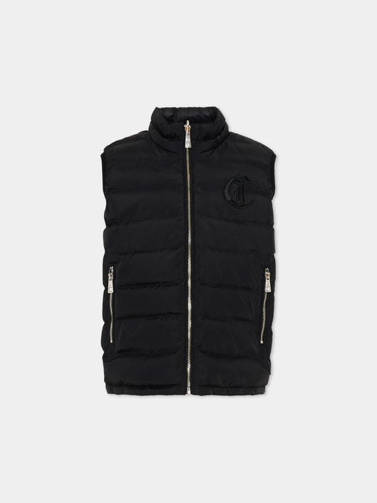 Gilet nero reversibile per bambino con logo,Just Cavalli Kids,JIP26040PI BLACK