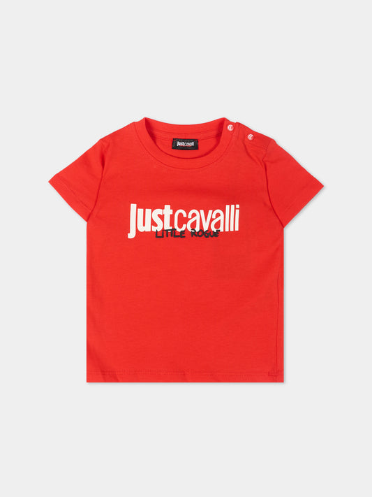 T-Shirt rossa per neonato con logo,Just Cavalli Kids,JIP26047TS RED FLAME SCARLAT