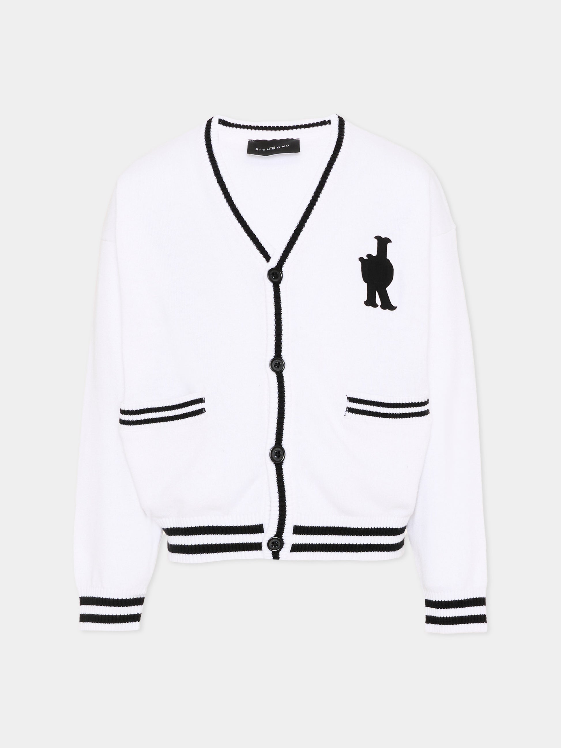 Cardigan bianco per bambino con logo,Richmond,RBP26085CD WHITE