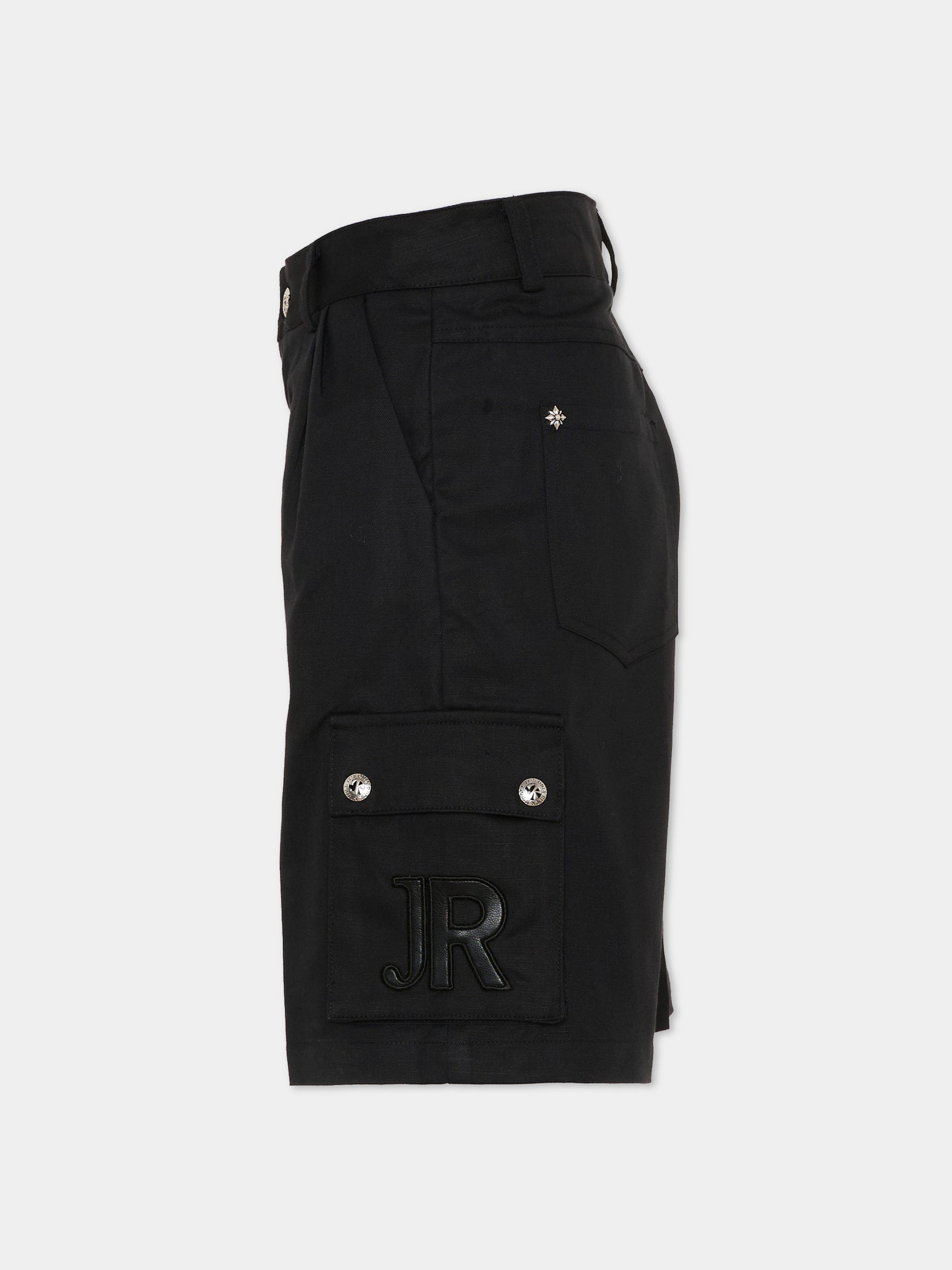 Shorts nero cargo per bambino con logo,Richmond,RBP26046BE BLACK