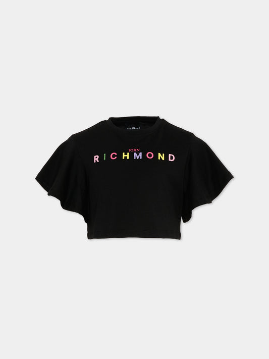 T-Shirt nera per bambina con maxi logo,Richmond,RGP26008TO BLACK