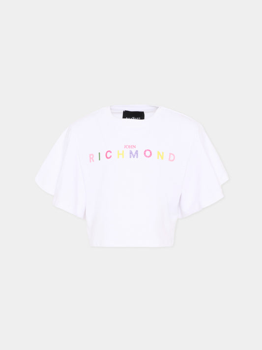 T-Shirt bianca per bambina con logo glitter,Richmond,RGP26008TO WHITE