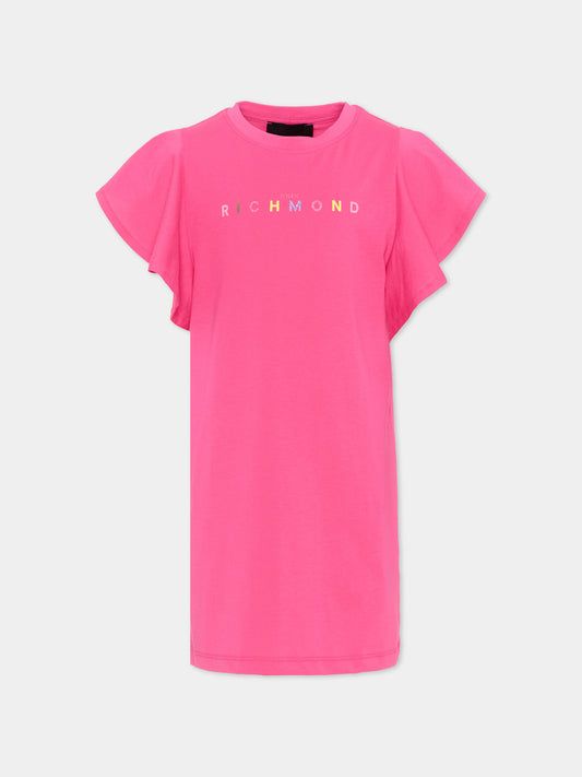 Vestito fucsia per bambina con logo glitter,Richmond,RGP26023VE FUCHSIA PURPLE