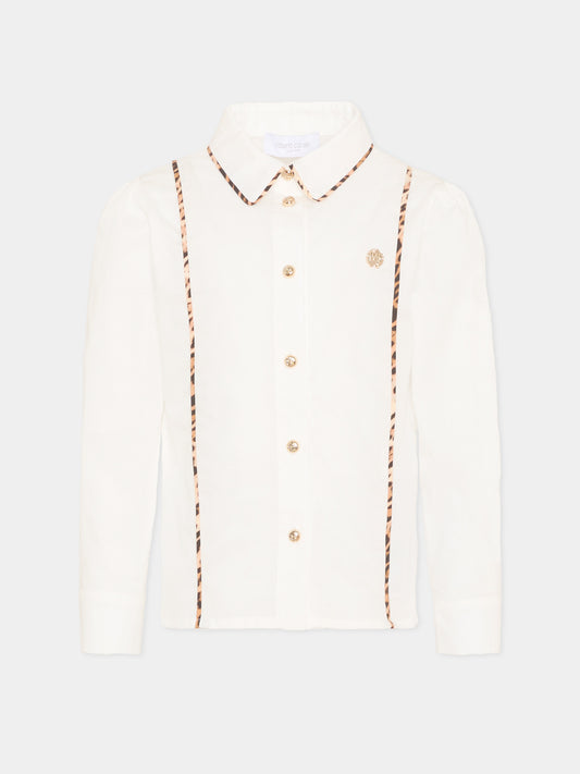 Camicia bianca per bambina con profili animalier,Roberto Cavalli Kids,CGP26023CA WHITE OPTICAL
