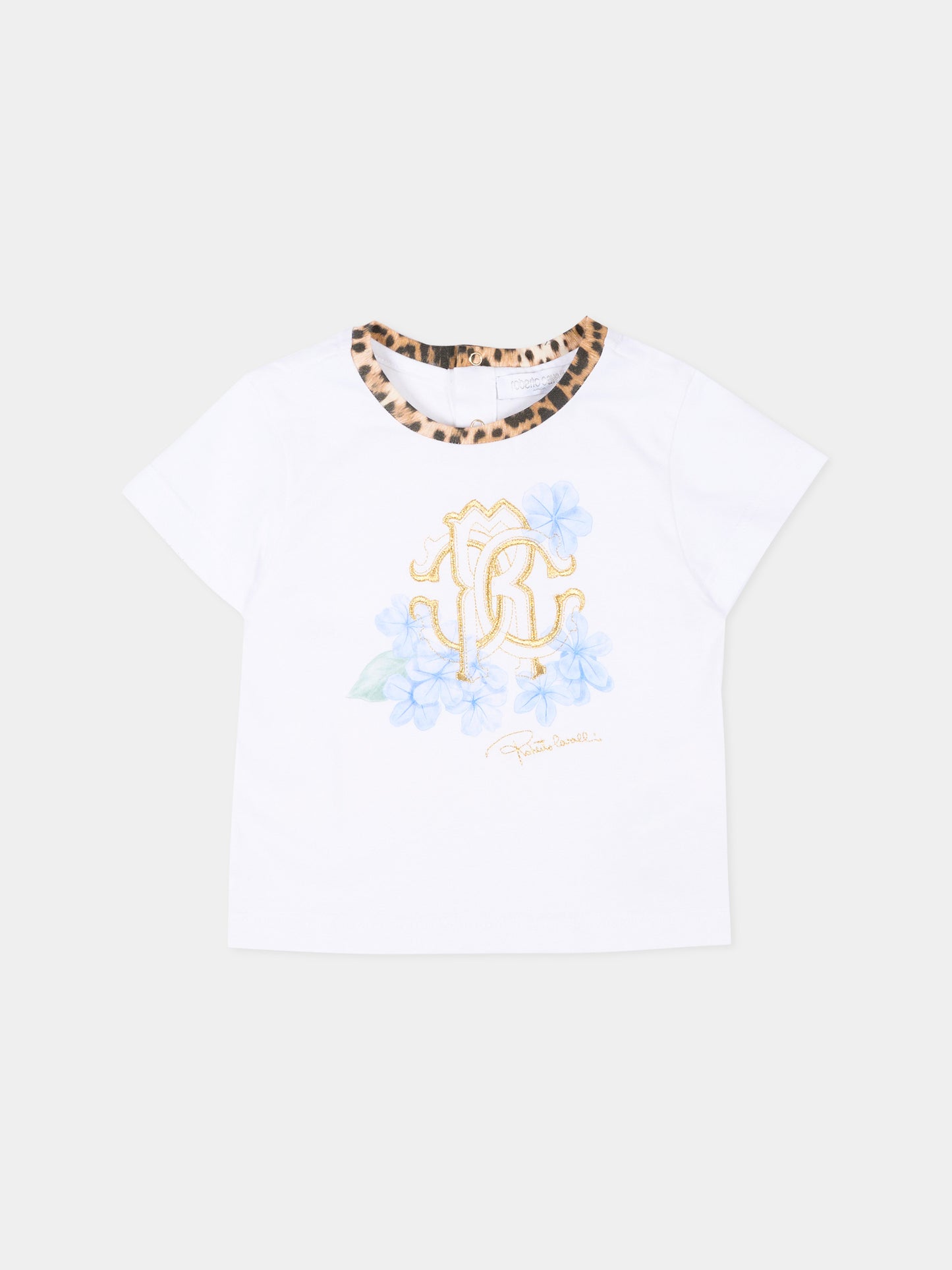 T-shirt bianca per neonata con monogram,Roberto Cavalli Kids,CIP26015TS WHITE