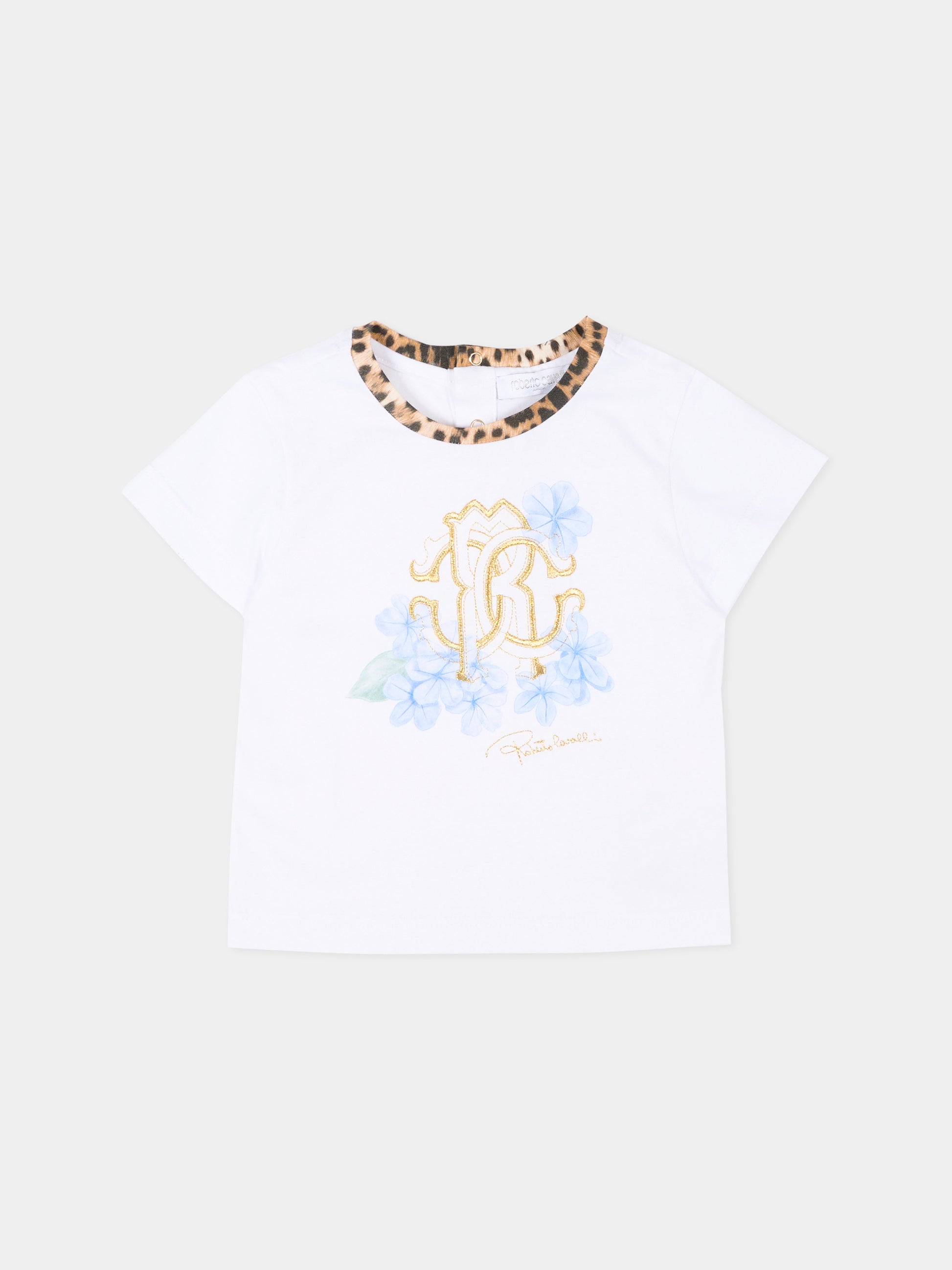 T-shirt bianca per neonata con monogram,Roberto Cavalli Kids,CIP26015TS WHITE