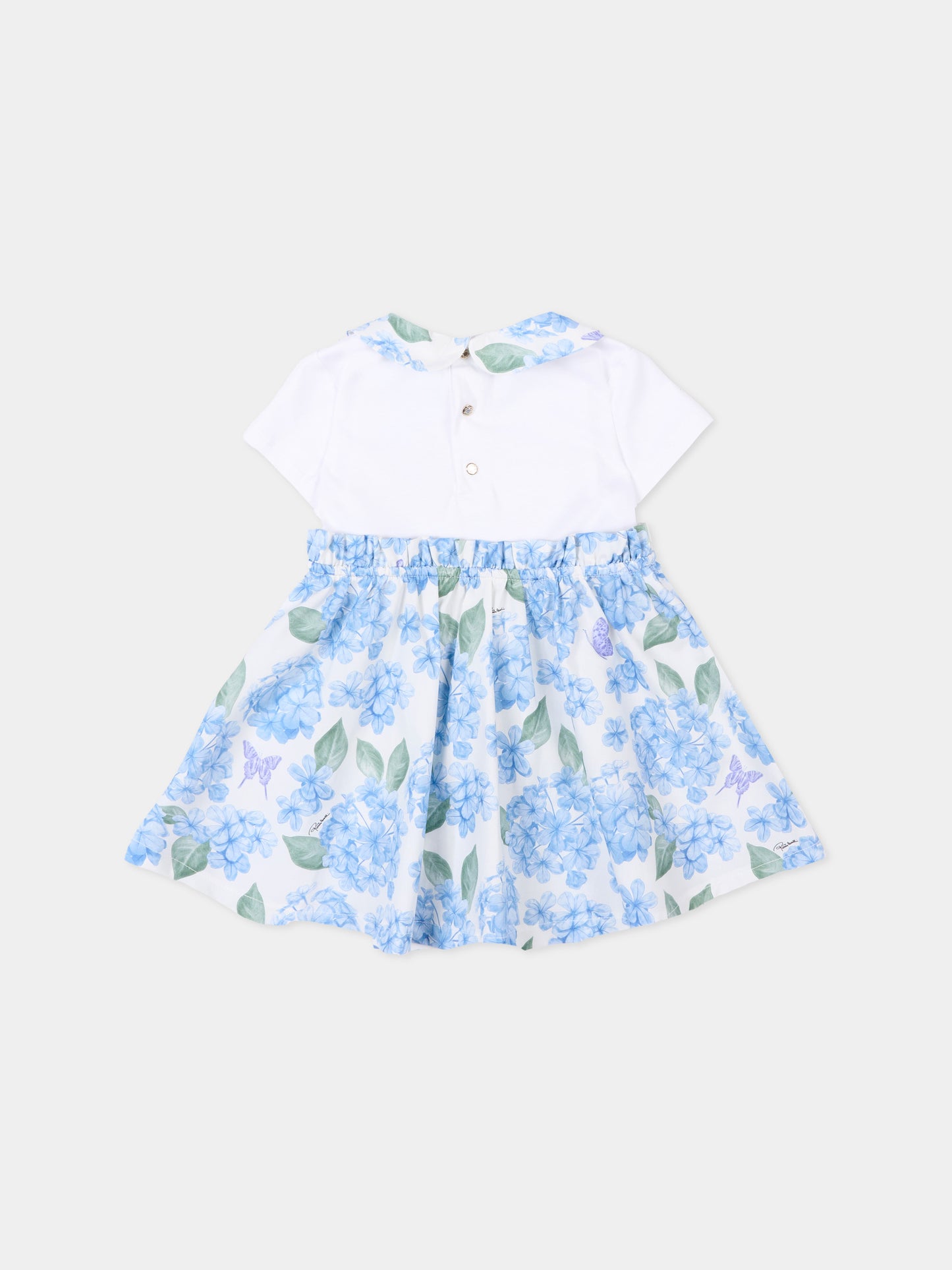 Vestito celeste per neonata con stampa floreale,Roberto Cavalli Kids,CIP26019VE PLUMBAGO