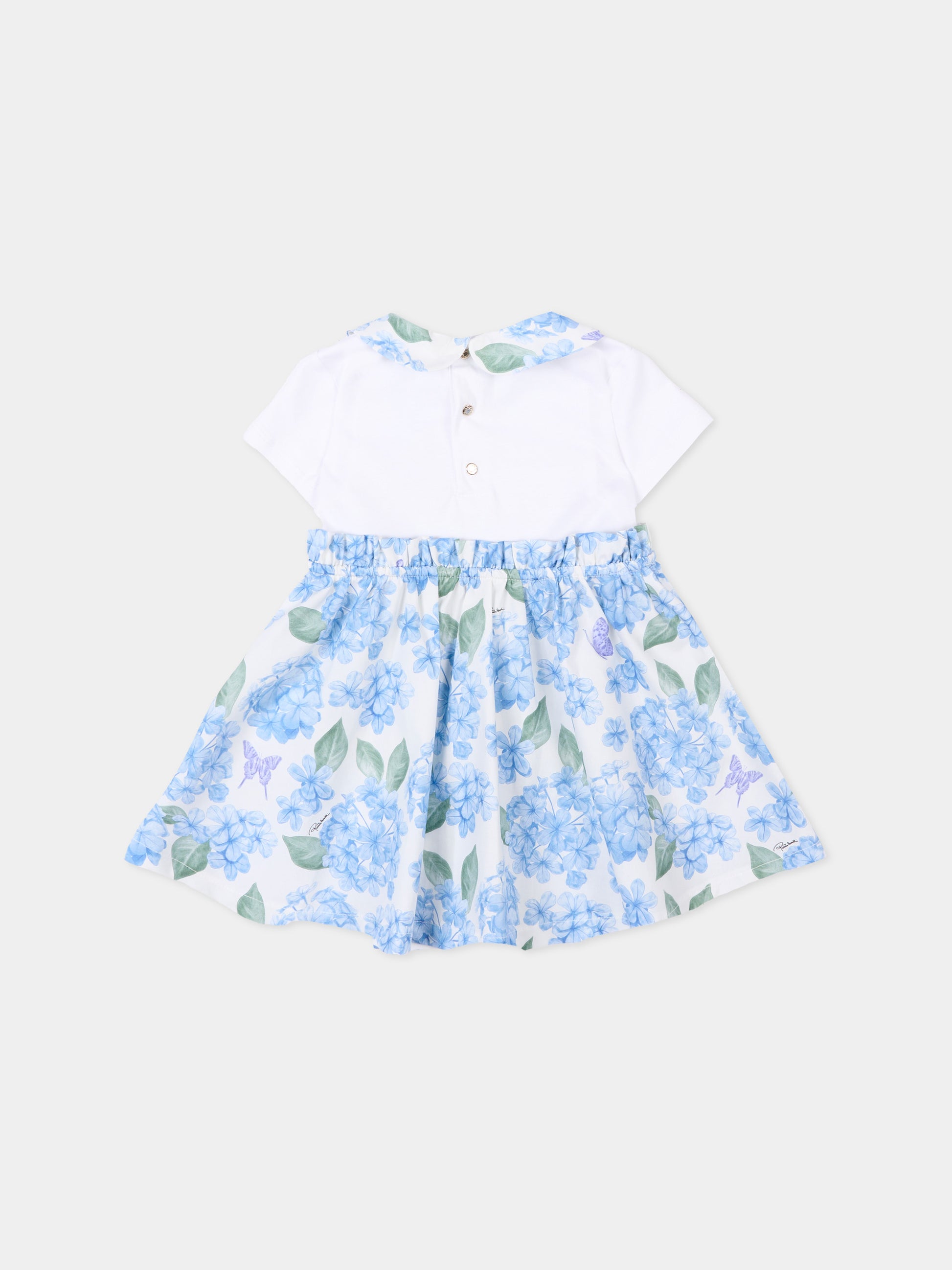 Vestito celeste per neonata con stampa floreale,Roberto Cavalli Kids,CIP26019VE PLUMBAGO
