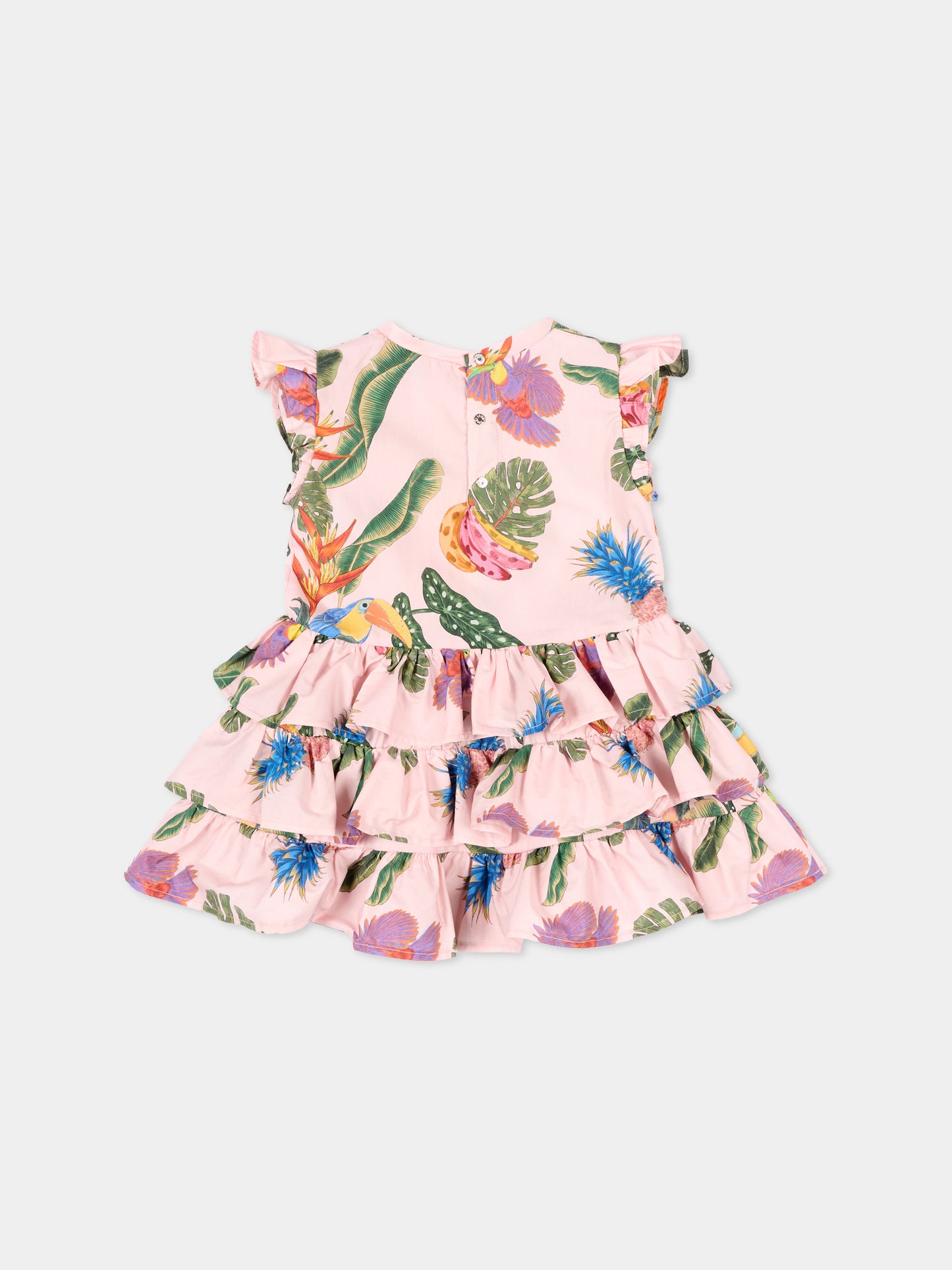 Abito rosa per neonata con stampa tropicale,Roberto Cavalli Kids,CIP26038VE TROPICANA BABY ROSE